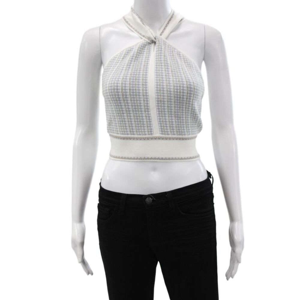 Club Monaco Womens Cropped Halter Blue Striped Viscose Tank Size S